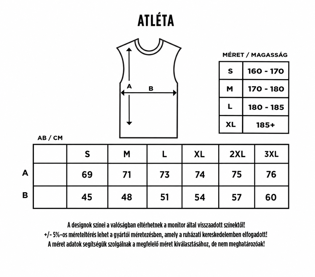 Atléta mérettáblázat