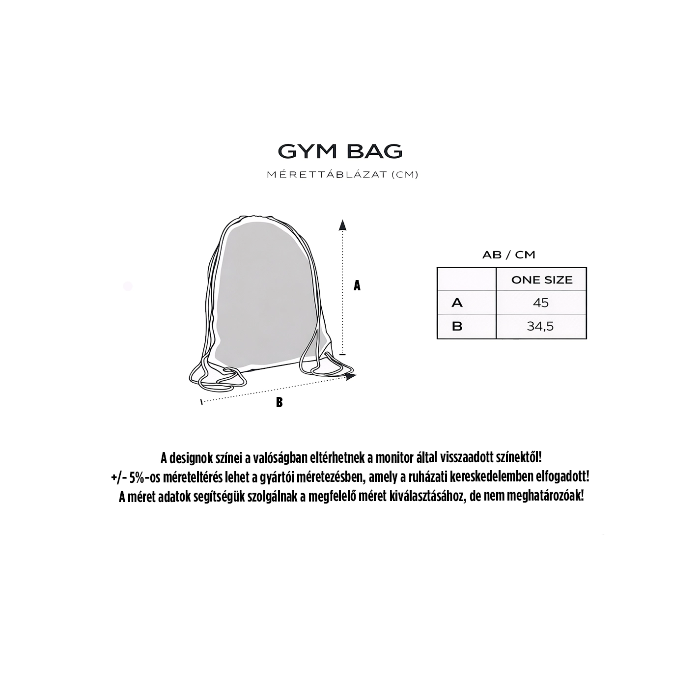 Gym Bag mérettáblázat