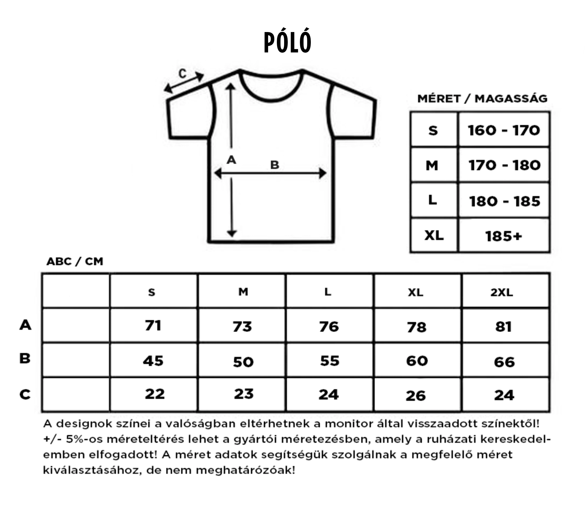 Póló mérettáblázat