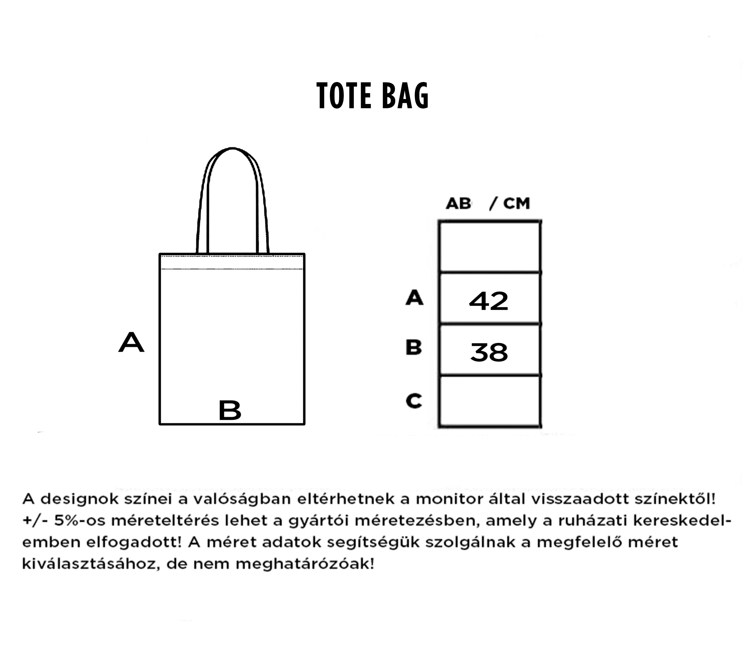Tote bag mérettáblázat